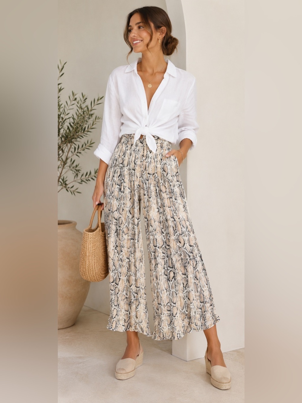 🆕summer High-Waist Snake Print Wide-Leg Pants - S/M